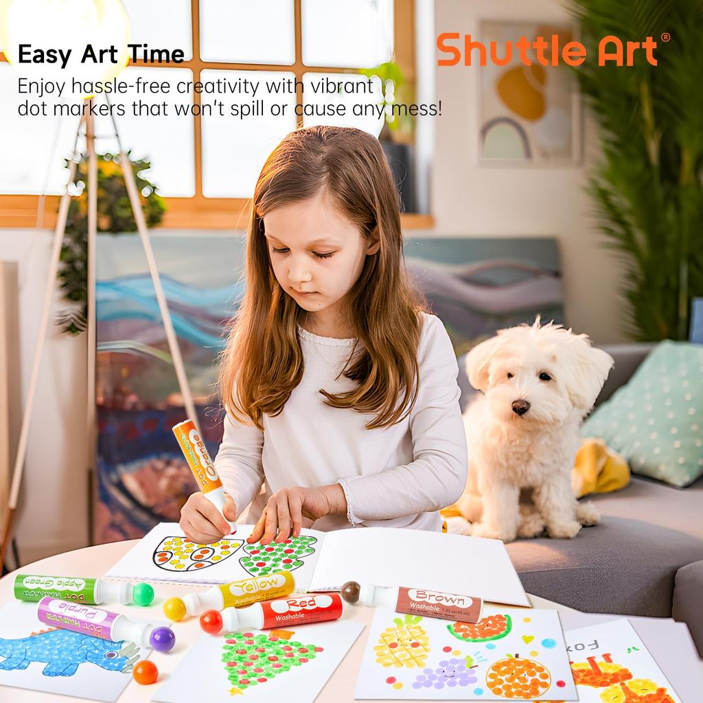 Shuttle Art Dot Marker Set of 10 For Kids Pens, Colors, 40ml, Water-Based, Washable,