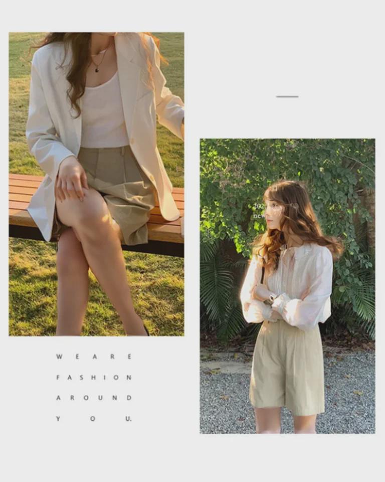 Retro Combed Cotton High Waist Bermuda Shorts - Women's Casual Summer Loose Fit