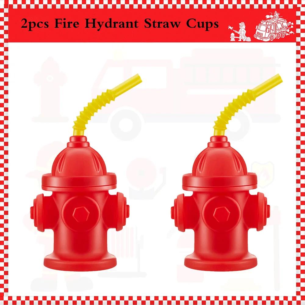 2/4/6/8/10pcs Novelty Fire Hydrant Straw Cups with Lid Fireman Firefighter Birthday Party Favors Boys 8oz Red Plastic Water Cups
