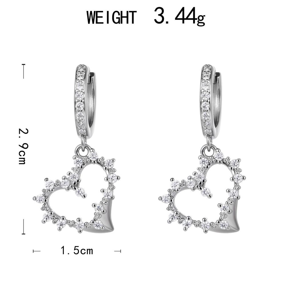 Light Luxury Love Earrings, Fashionable Zircon Copper-Plated Real Gold Earrings, Temperament Jewelry.