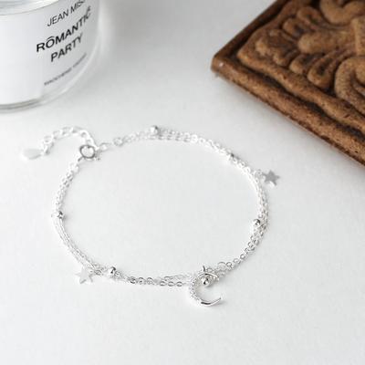Sterling Double Layer Star Moon Bracelet Women Delicate Geometric Charm Jewelry Elegant Minimalist Boho Style