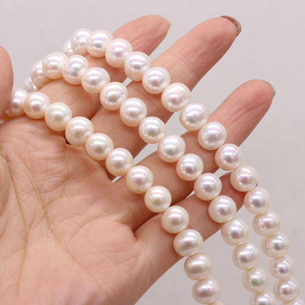 1String, 9-10mm White Natural Freshwater Near Round Pearls 36cm Loose Beads for Handmade Jewelry Craft Supplies, DIY Holiday Gifts