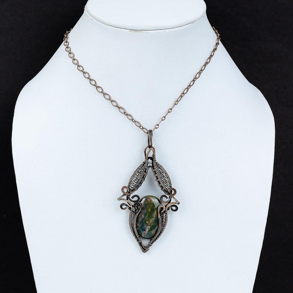Bloodstone Pendant Copper Wire Wrapped Pendant Decent Pendant Handmade Copper Jewelry Gemstone Pendant For Her Wire Wrapped Jewelry For Gift