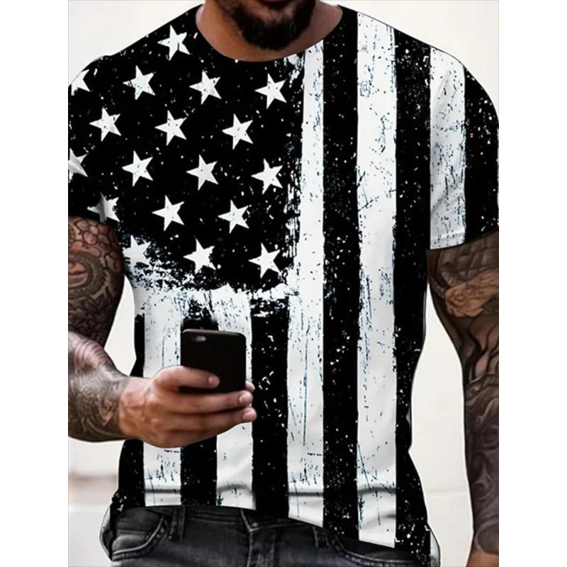 Letni Męski T-shirt z Nadrukiem 3D T-shirt Oversize Top Casual z Krótkim Rękawem Amerykański Streetwear T-shirty