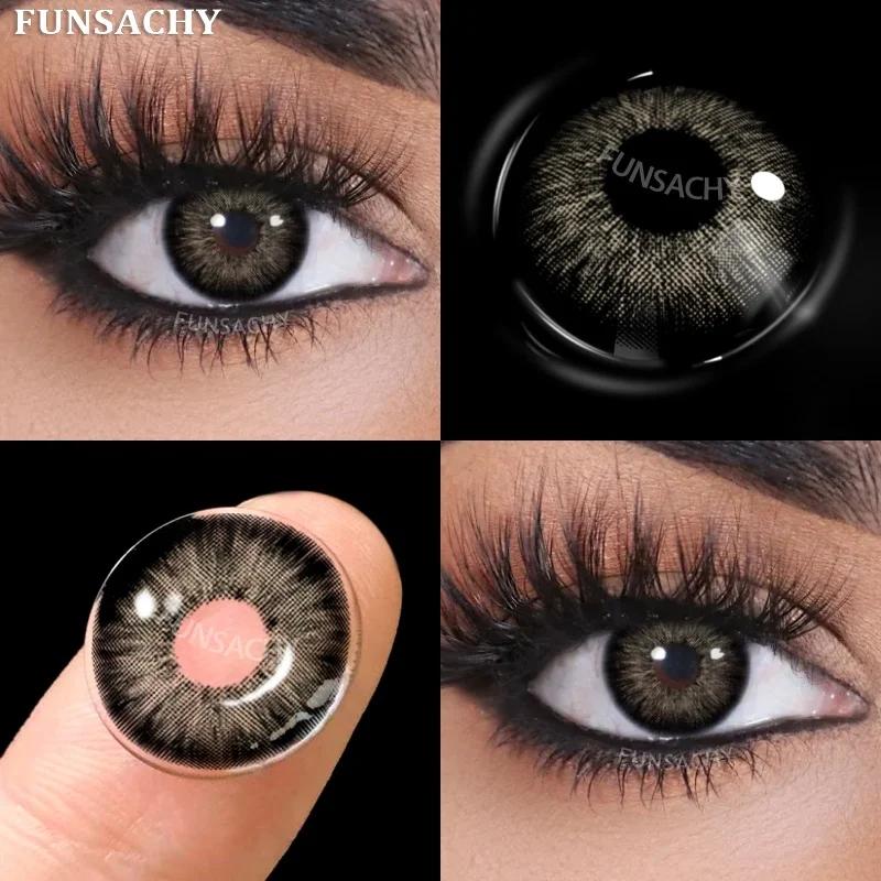 FUNSACHY 1 Pair New Gray Color Contact Lenses for Eyes Natural Brown Softlens Green Pupils Beauty Cosmetic Eye Makeup Yearly Use