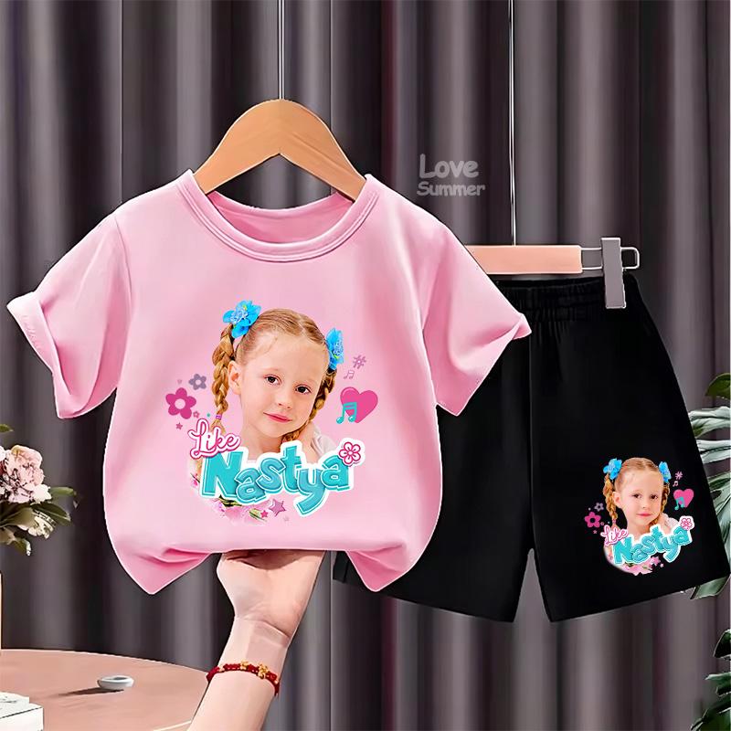 Schönes Like Nastya T-Shirt für Kinder, Sommer-Kurzarm-T-Shirt und Shorts, 2-teiliges Set, Kleinkind-Mädchen-Outfits, Kinder Freizeit-Sportanzug