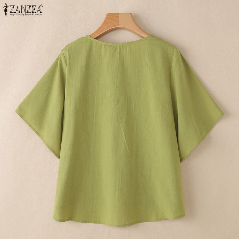 ZANZEA Damska letnia bluzka z okrągłym dekoltem, casualowa, z rękawem 3/4, luźna