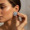 Elegant Floral Stud Earrings With Full Rhinestone Accents Zinc Alloy Lightweight Luxury Fashion Jewelry Women