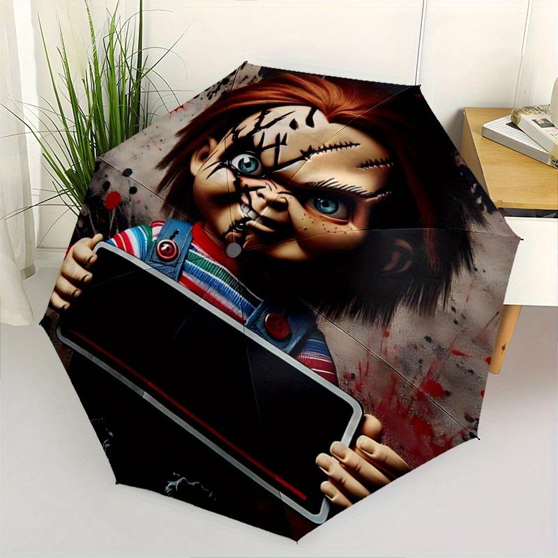 1pc Chucky's Creepy Corner Durable Cartoon Folding Umbrella, Portable Compact Umbrella for Men and Women Y017