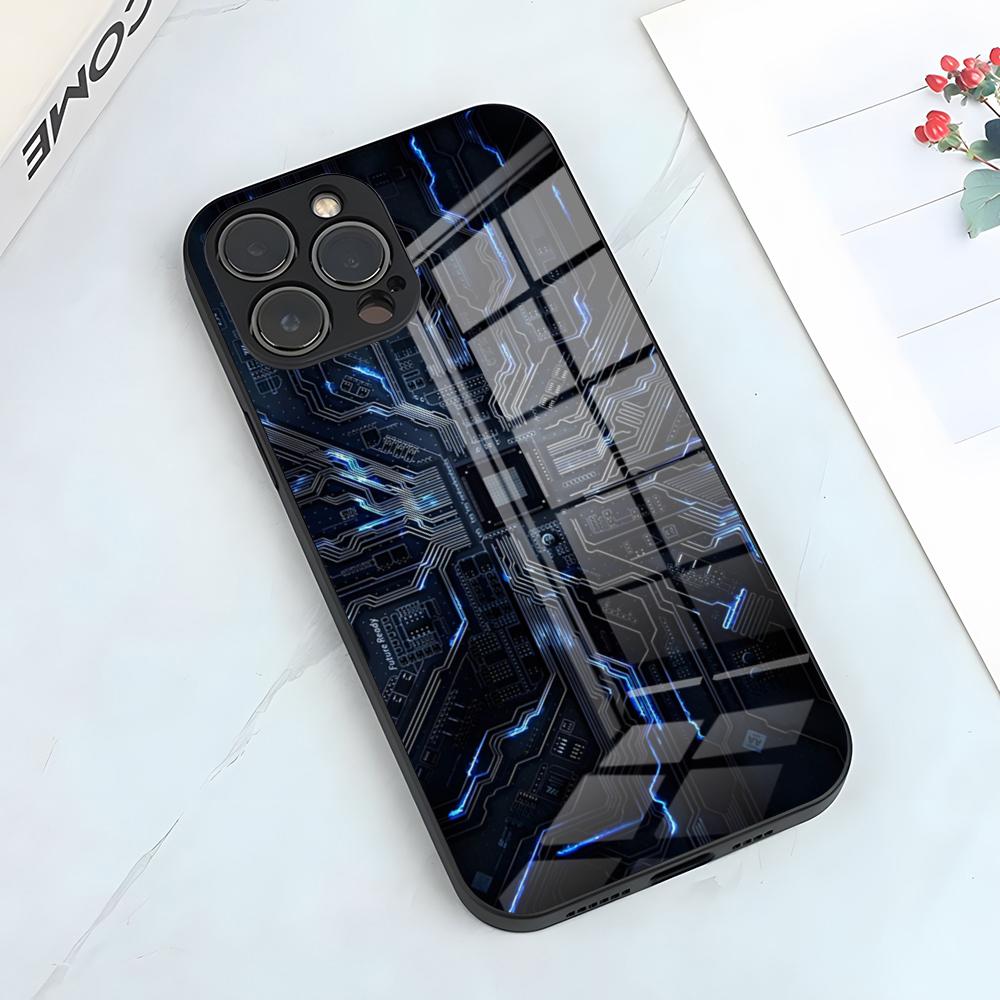 

Creative Circuit Board Pattern Phone Case For IPhone 17 Pro Max 15 Pro 16 14 Plus 12 13 Mini 11 Pro Shockproof Glass Cover iPhone16