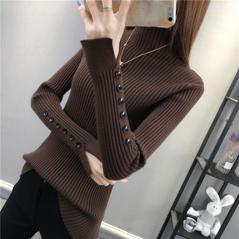 

Свитер с полувысоким воротником, базовый слой для женщин, на осень и зиму L 52.5-60kg коричневый