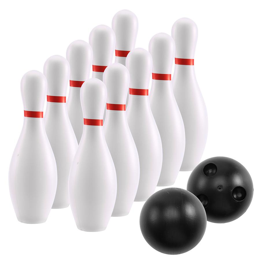 

10pcs 16cm White Bowling Pins & 2pcs 7cm Black Bowling Ball Creative Indoor Floor Ball Games Famliy Party Interactive Fun Games