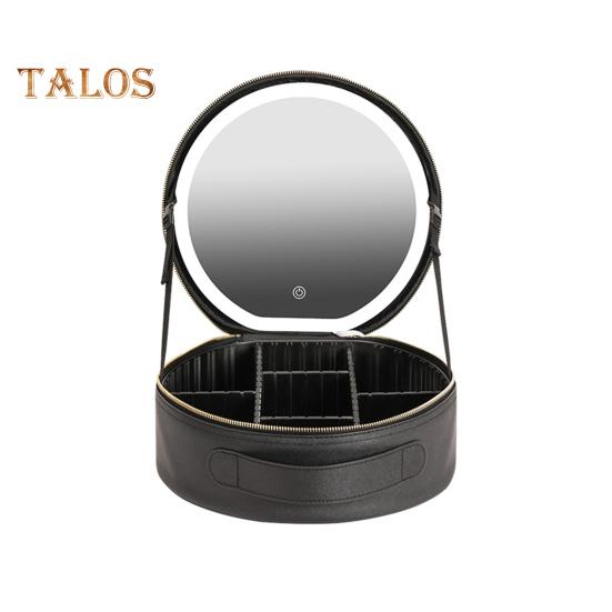 

Дорожная косметичка с зеркалом с подсветкой, перезаряжаемая светодиодная косметичка-органайзер с регулируемыми разделителями, портативный футляр для косметики чёрный