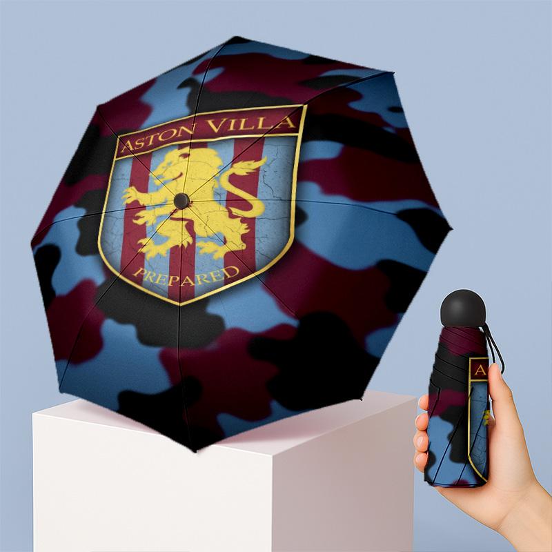 Aston Villa Football Pattern Printed Mini 5 Folds 8 Ribs Compact Umbrella Windproof Waterproof Lightweight Portable Folding