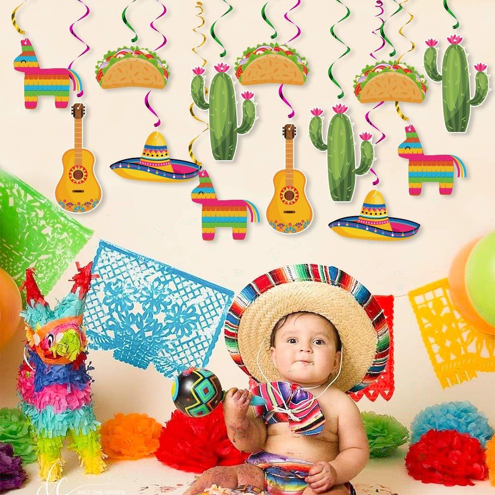 20Pcs Mexican Fiesta Hanging Swirl Decorations, Cinco De Mayo Party Supplies, Taco Twosday Birthday Theme, Taco Party Mexican Fiesta Ceiling Hanging