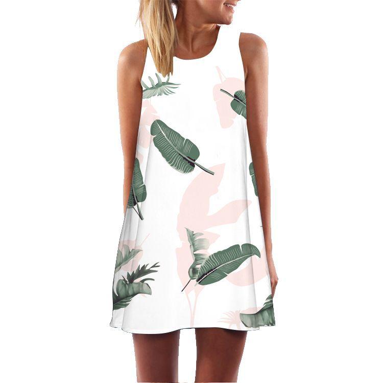European and American New Retro Digital Printing Crew Neck Hot-selling Off-the-shoulder Medium and Long Vest Dress