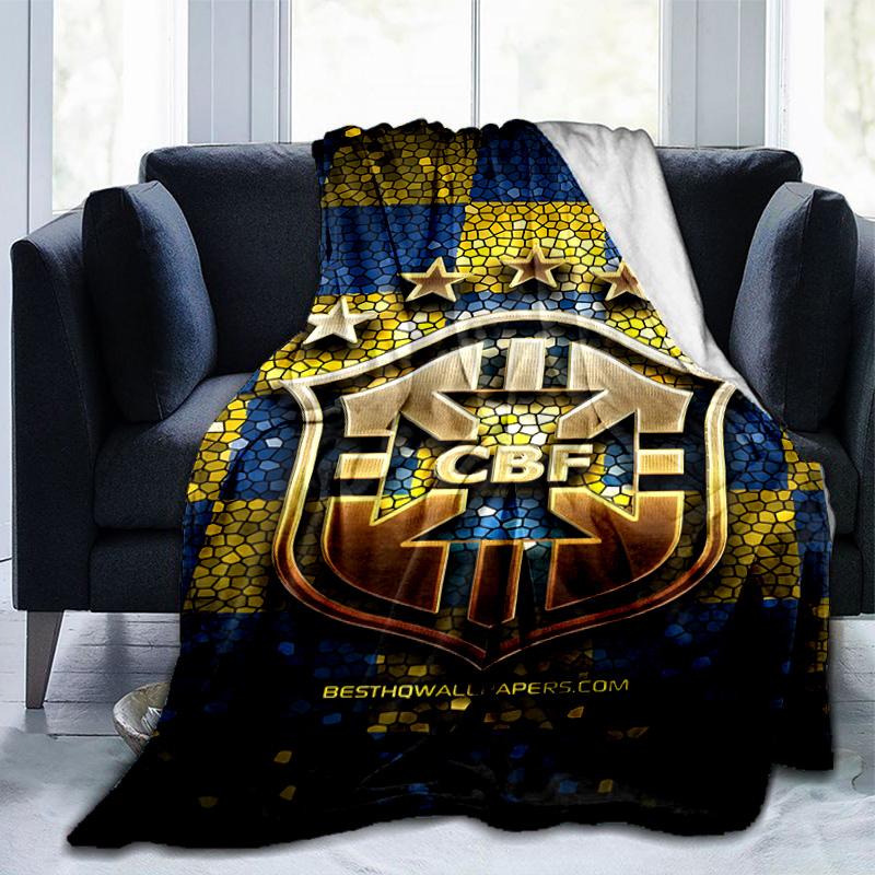 Brazilian Football Crest Printed Throws Blanket Soft Flannel Blankets for Couch Bed Gifts for Men Women Picnic blanket Christmas gifts