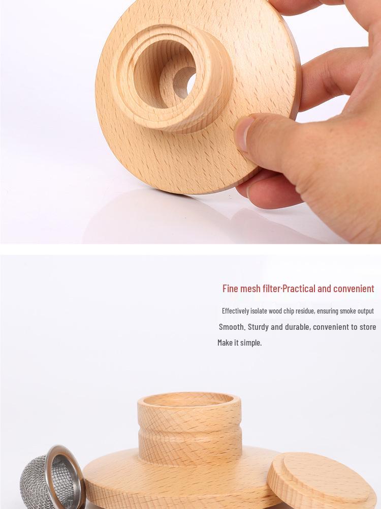 Popular Cocktail Smoker Set: Wooden Smoker, Wood Chips, Bartending Tools, and Ice Cubes