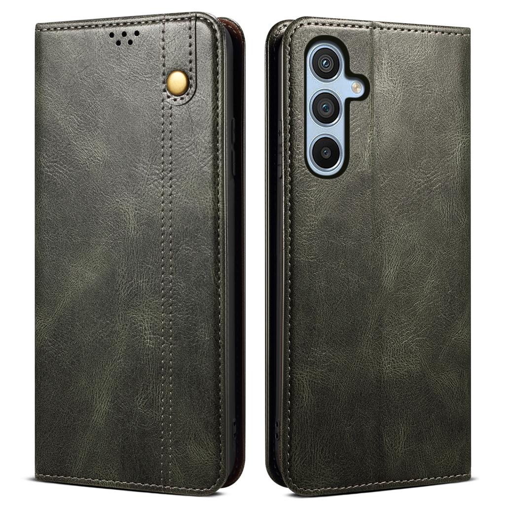 For Samsung Galaxy S24 FE Case Leather Phone Cover Waxy Crazy Horse Texture Magnetic Absorption