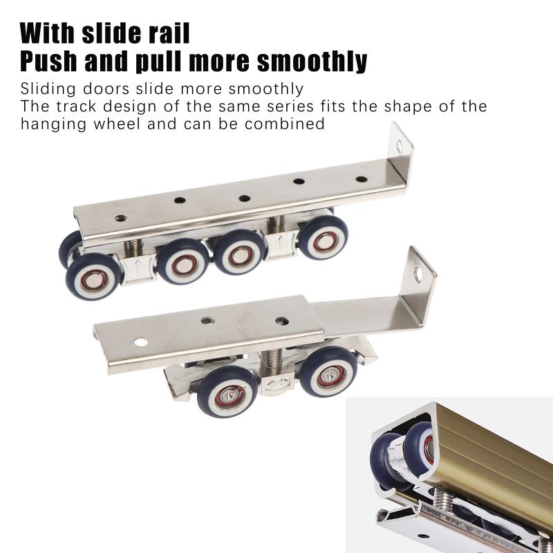 2Pcs Sliding Door Roller Pulley Set 4Wheels 8Wheels Adjustable Rail Track Easy Installation for Room Door