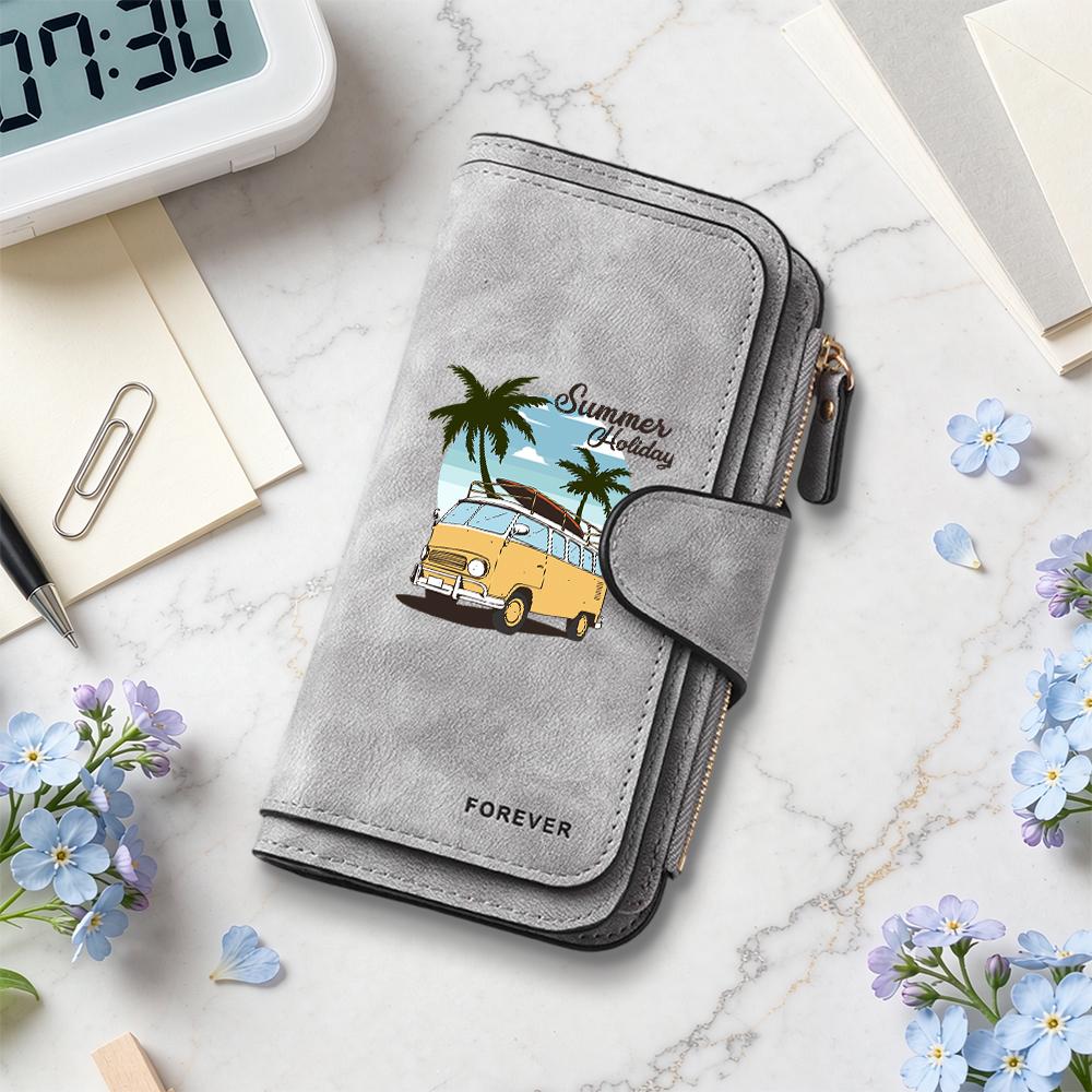 Women Long Wallet Summer Holiday Print Multi Card Holder Purse Fashion Casual Forever Design Portable Female Daily Clutch