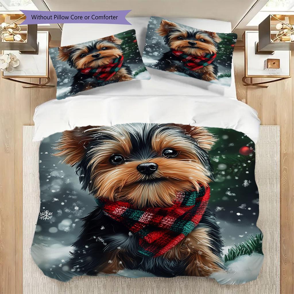 Yorkshire Terrier Pattern Bedding Quilt Set Quilt Cover Pillowcase Home Decoration Birthday Gift (1 * Duvet Cover + 2 * Pillowcase, Without Core)