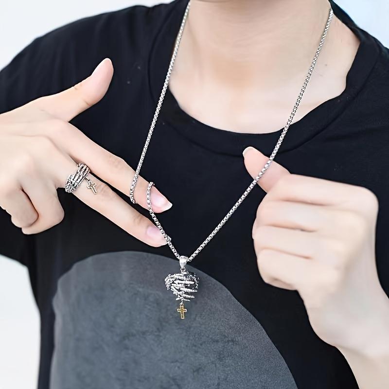 Vintage Art Fashion Prayer Two Handed Cross Men's Pendant Necklace Charming Jewelry Suitable for Men's Daily Wear