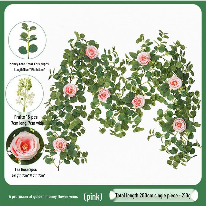 2-Meter Artificial Rose & Camellia Vine for Wedding Flower Walls & Home Table Decor