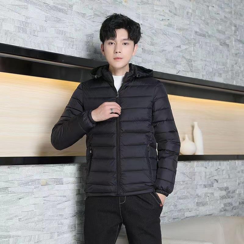 Down cotton-padded men's short stand-up collar hooded warm cotton-padded clothes large size youth men's casual autumn and winter jacket