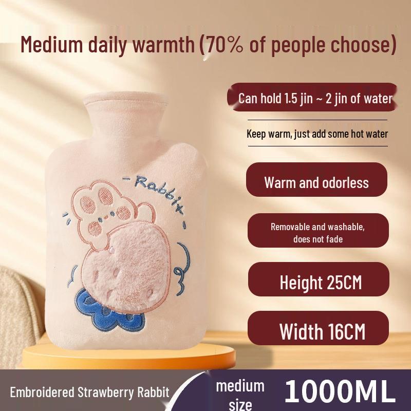 Explosion-Proof Hot Water Bottle with Cute Plush Cover - Ideal for Abdomen and Bed Warmth