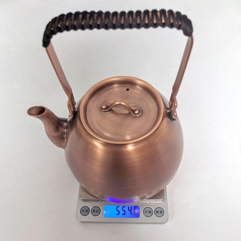 Handcrafted Exquisite Copper Electric Teapot, 1L Capacity, Purple Brass Finish with Handle - Perfect for Boiling Tea.