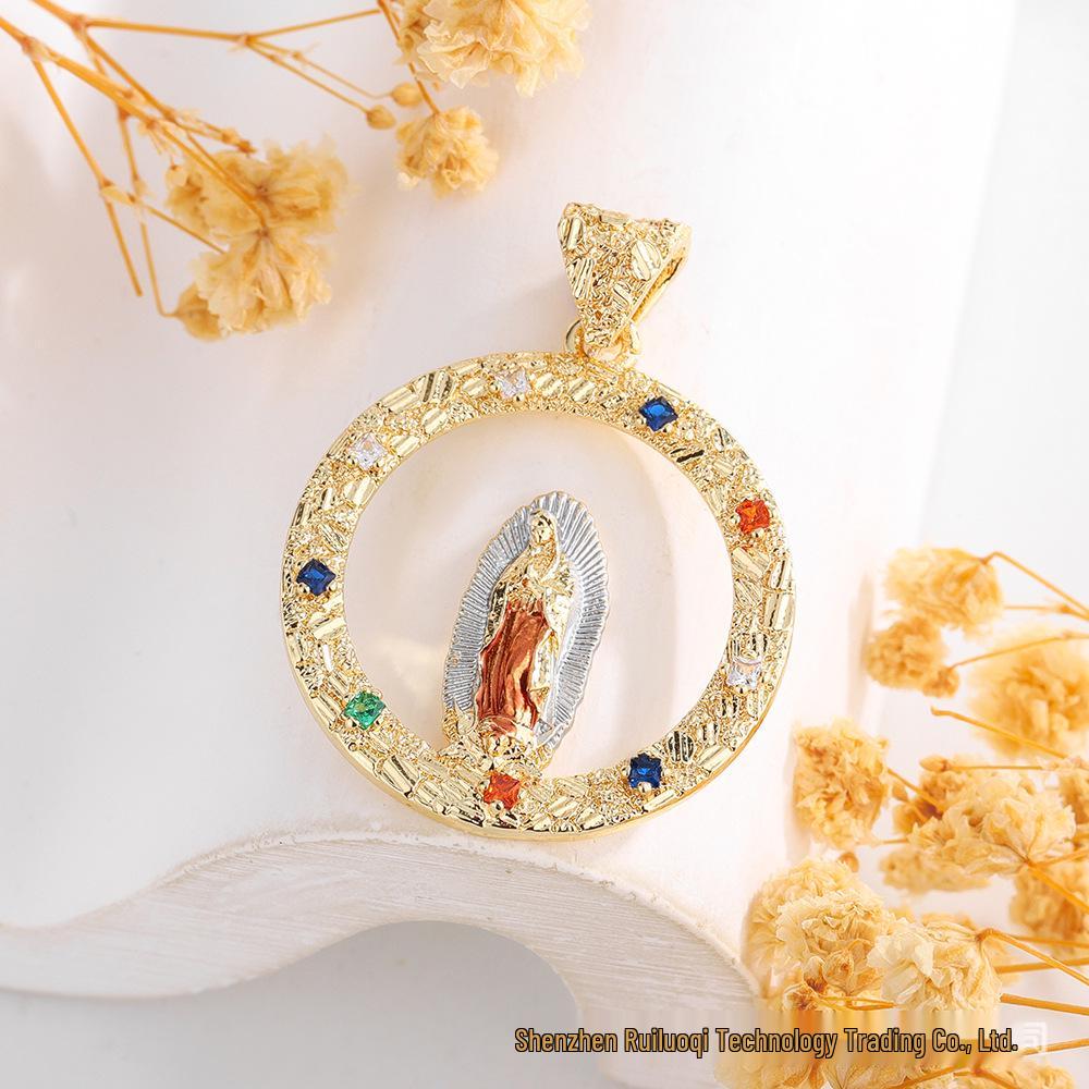 European American Zircon Our Lady Saint Jude Benedict Michael Pendant Necklace
