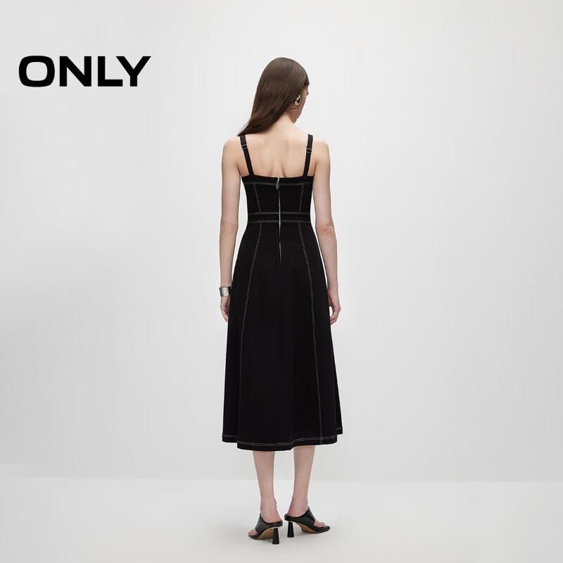 ONLY 2025 Summer Strappy Contrast Denim Midi Dress