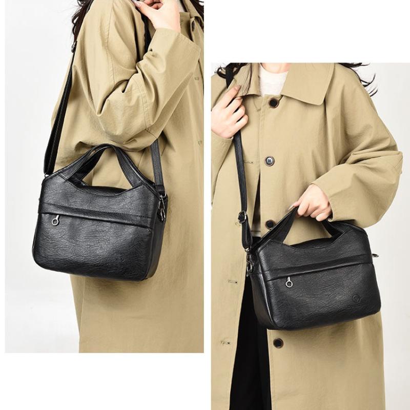 Retro-style Large Capacity Shoulder Bag, Simple and Versatile Solid Color Crossbody Bag, High-end Soft Leather Casual Commuter Bag