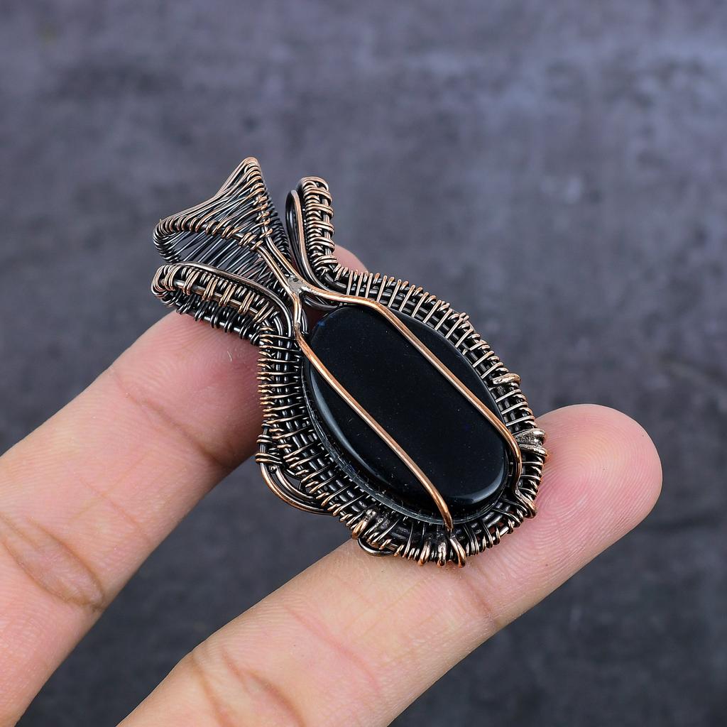 Blue Triplet Opal Handmade Copper Wire Wrap Jewelry Pendant 2.17" r3b51