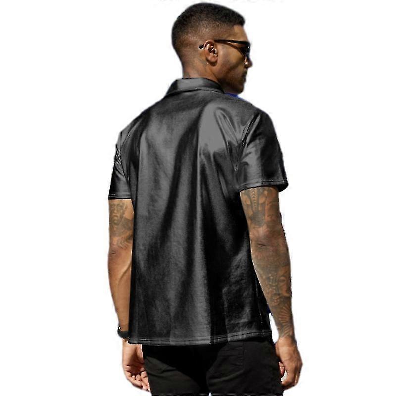 Men's Summer Shirts Short Sleeve Shiny Metallic Shirts
