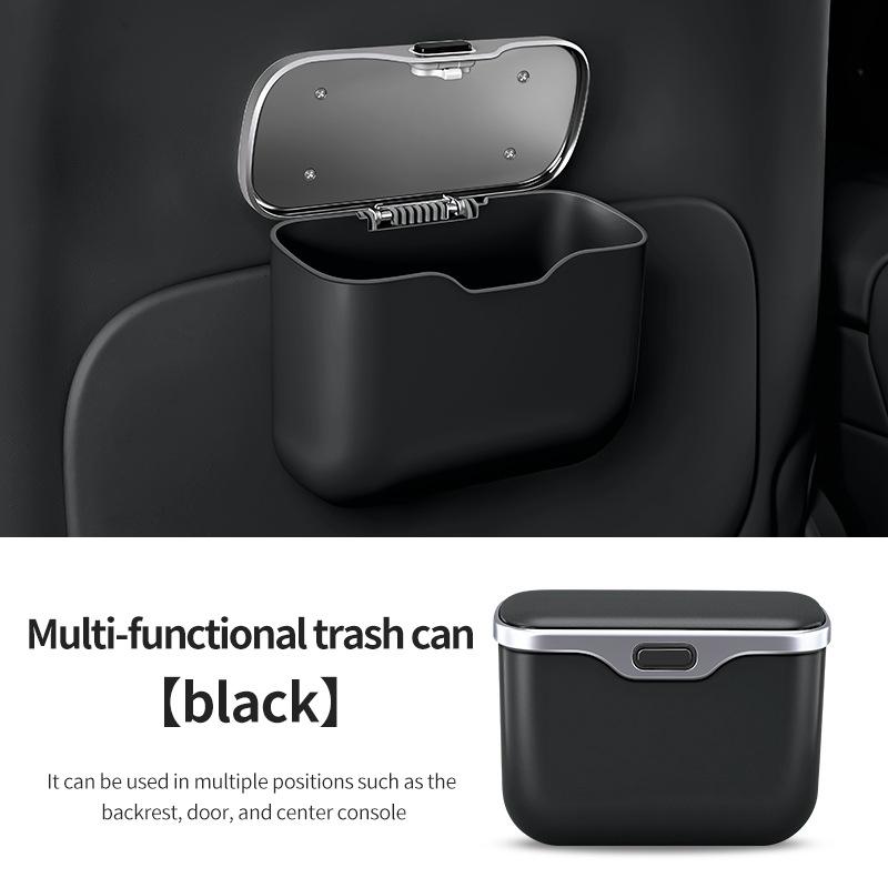 Car Trash Can with Lid, Vehicle Dustbin Garbage Organizer Holder with One Roll Bag, Mini Leakproof Storage Bin for Auto, SUV, Office