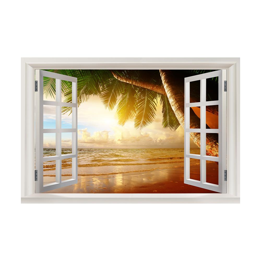 3D Window View Wall Art Beach Summer Beach Coconut Tree Wall Murals Print Art Canvas Poster For Living Room Pictur