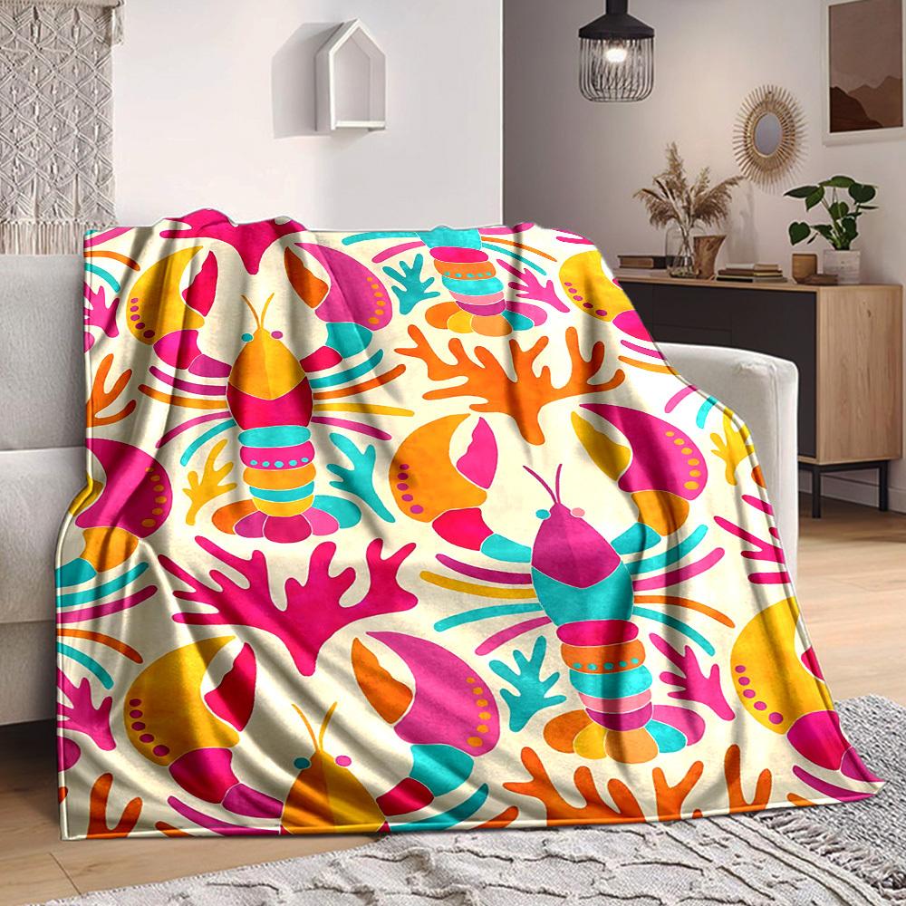 

1pc Lobster Print Blanket Warm,Perfect for Camping And Travel, Making It a Great Gift for Any Season yy250904182 75x90cm