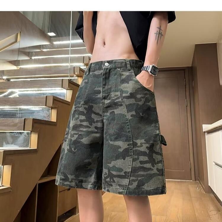 American high street slack ripped jeans men's new men's high waist light color straight loose pants