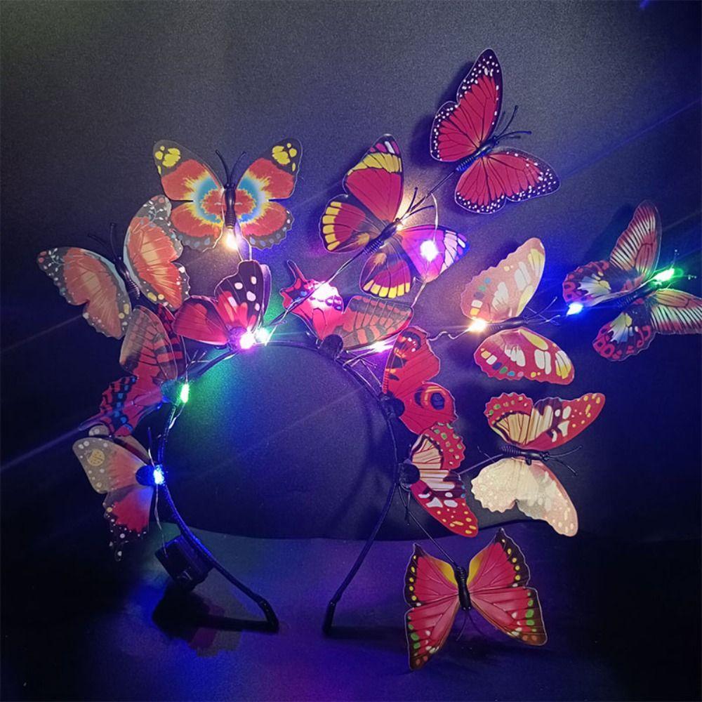 Plastic Luminous Butterfly Hair Band Colorful Flashing Headband LED Glow Headband  Kids Gift