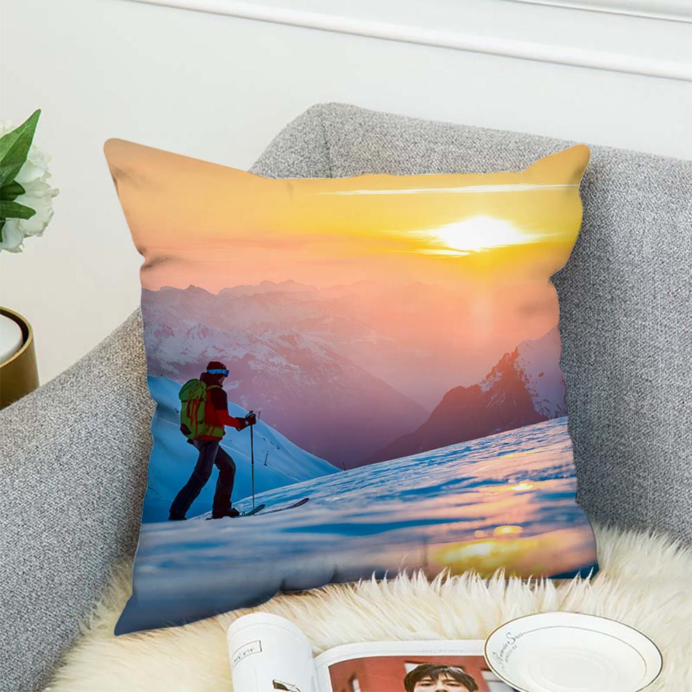 Natural Scenery Snow Outdoor Pillow Case For Car Sofa Decorative Home Double-sided Print Plush Square Throw Pillow Cushion Cover