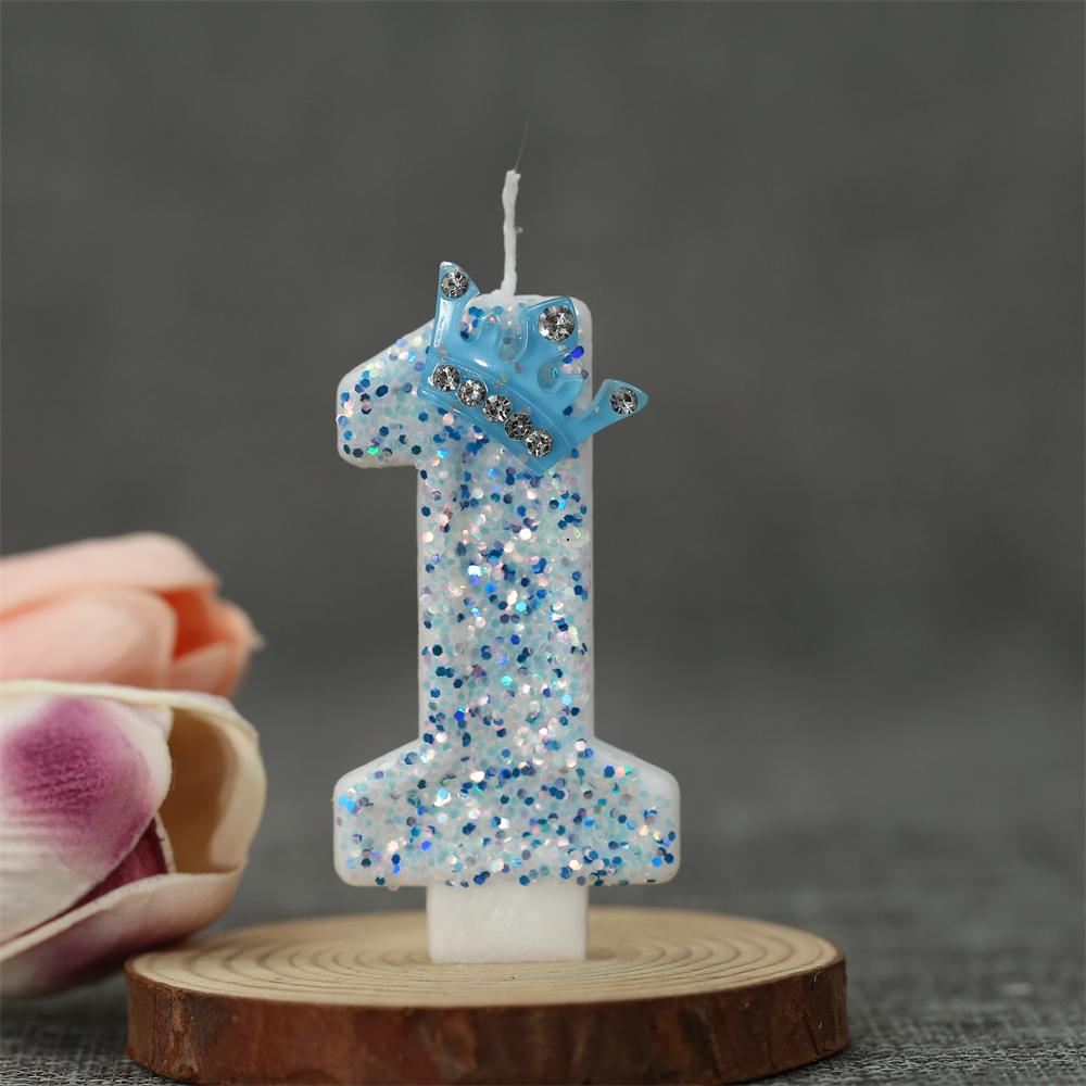 Blue Crown Birthday Frozen Candles for Cakes 0-9 Number Princess Cake Candle Party Decor Blue Crown Candle Stands Party Supplies