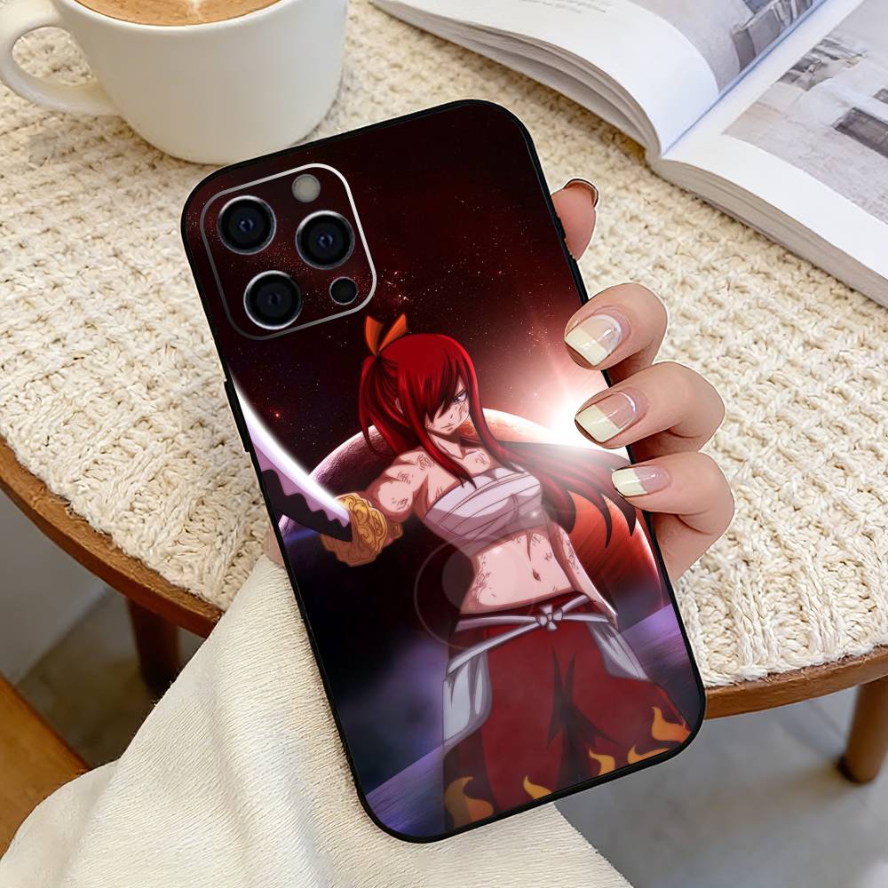 Anime Fairy Tail E-Erza Phone Case For iPhone 17, 16,15,14,13,12,11 Plus,Pro Max, Others Soft Black Cover iPhone16Pro