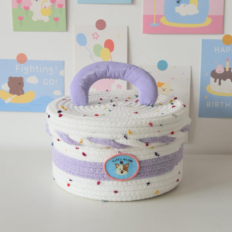 Cotton Woven Storage Basket With Colorful Dot Pattern For Dorm Room And Home Decor