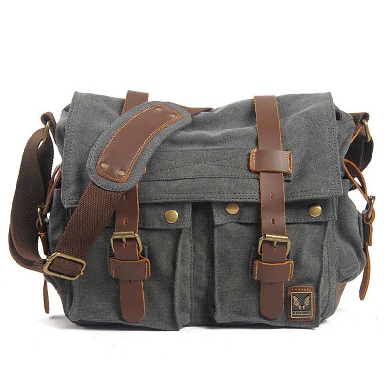 

SCIONE Евро-американская винтажная парусиновая сумка-мессенджер из кожи Crazy Horse большой вместимости, водонепроницаемая мужская повседневная наплечная сумка с несколькими карманами темно-серого