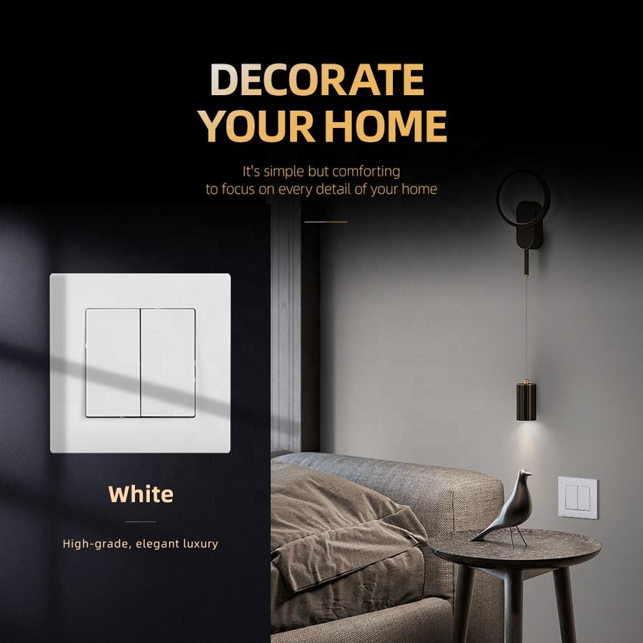 Electrical Square Type 86*86mm 2 Gang 1 Way 2 Way Wall Light Switch with Grey Gold Silver Color PC Panel 10A 220-250V