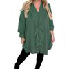 Casual Women Blouse V Neck Loose Fit Long Sleeve Ruffle Trim Solid Color Chiffon Daily Wear Tops