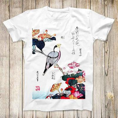 Katsushika Hokusai T-Shirt Vögel Blumen Malerei Super Cool Japanisch , Unisex Shirt