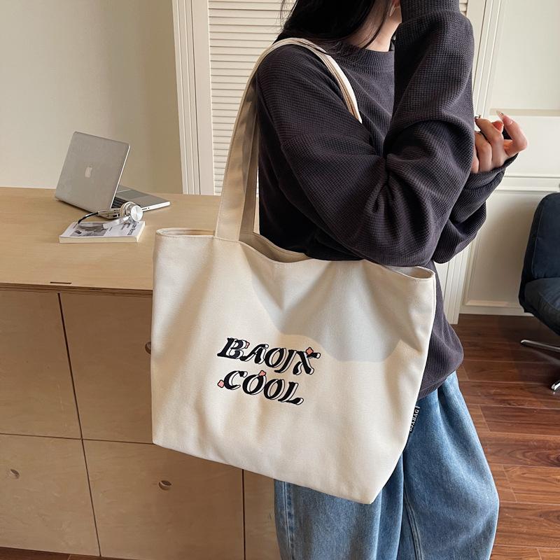 Large capacity bag women's new high-end embroidered shoulder bag canvas commuter tote women's bag
